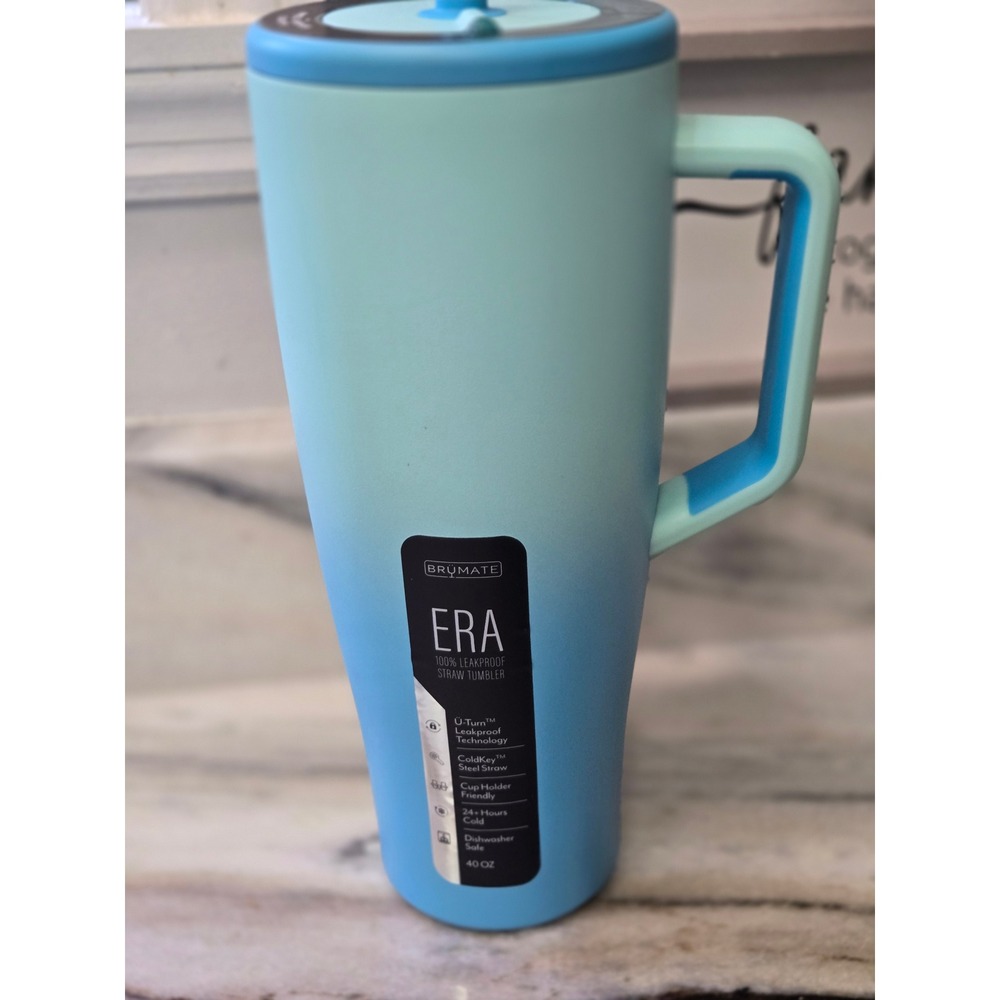 Brumate Era 40 oz Leakproof Straw Tumbler Ombre Blue Mint Insulated Mug NEW